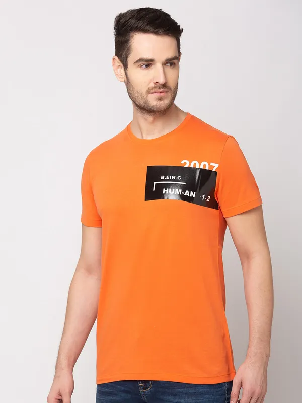 Being Human Clothing Men Regular Fit Crew Neck T-Shirts-Virant Orange
