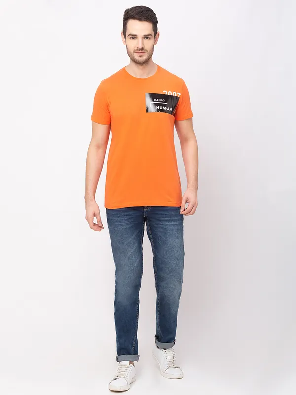 Being Human Clothing Men Regular Fit Crew Neck T-Shirts-Virant Orange