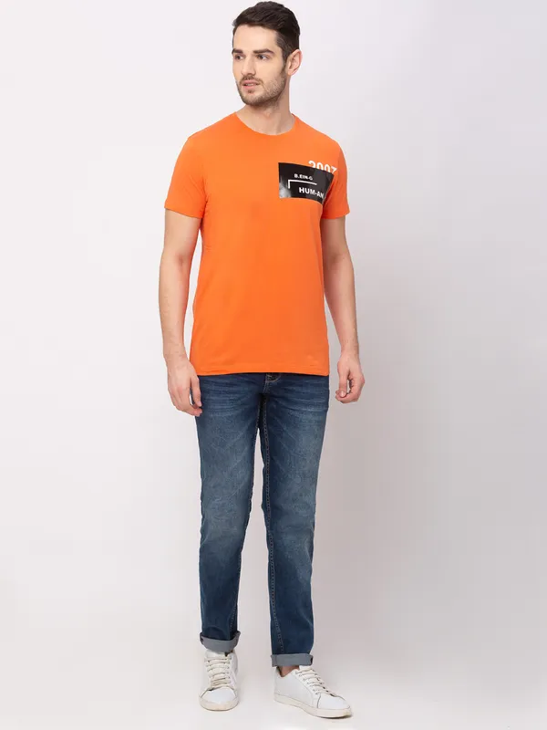Being Human Clothing Men Regular Fit Crew Neck T-Shirts-Virant Orange