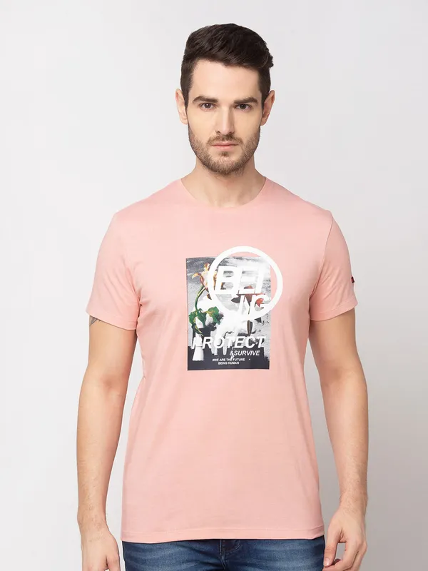 Being Human Regular Fit Men Crew Neck T-Shirts-Pink