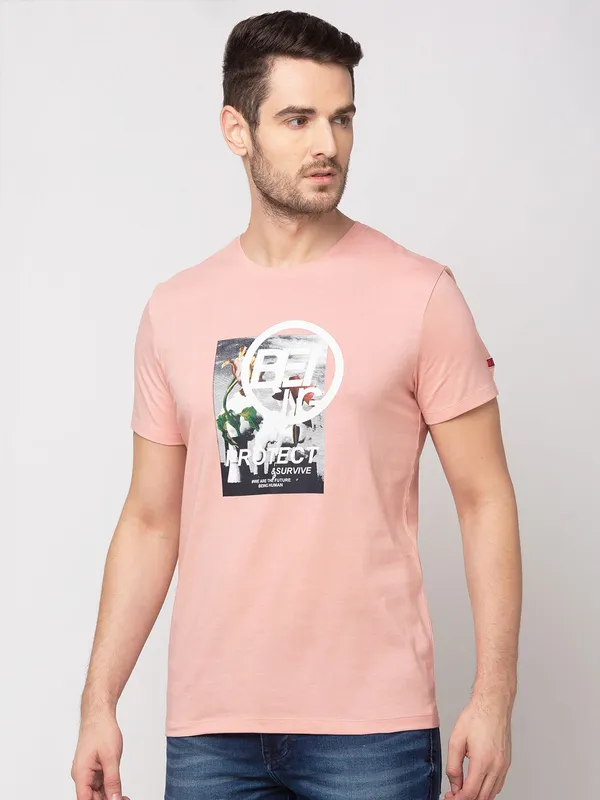 Being Human Regular Fit Men Crew Neck T-Shirts-Pink