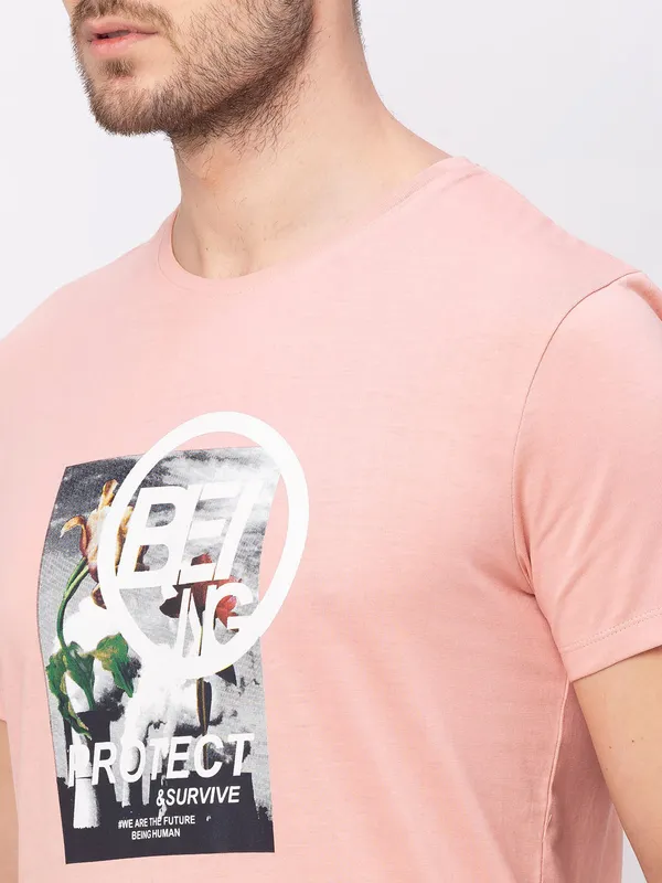 Being Human Regular Fit Men Crew Neck T-Shirts-Pink