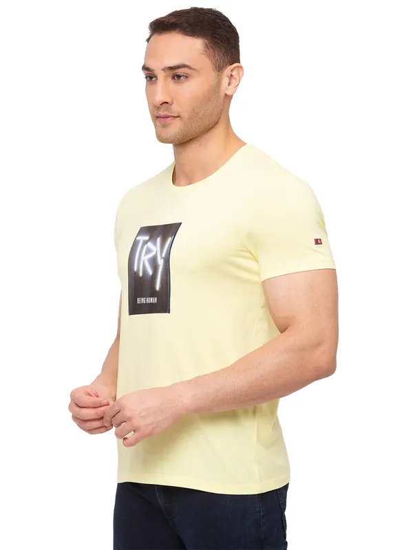 Being Human Clothing Men Regular Fit Crew Neck T-Shirts-Ecru Mel
