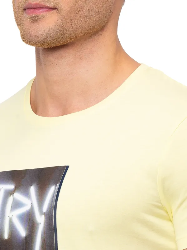 Being Human Clothing Men Regular Fit Crew Neck T-Shirts-Ecru Mel
