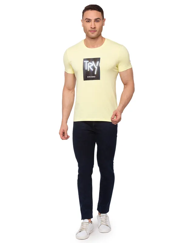 Being Human Clothing Men Regular Fit Crew Neck T-Shirts-Ecru Mel