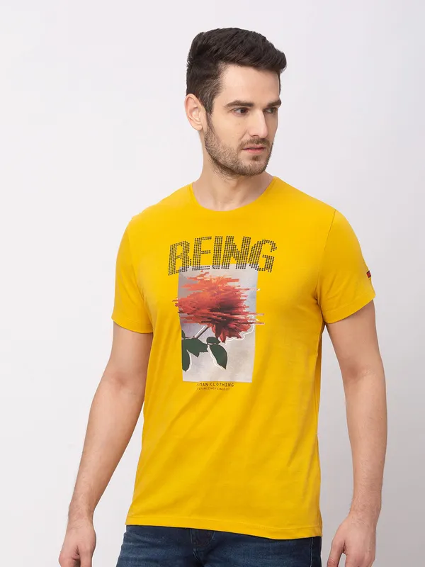Being Human Clothing Men Regular Fit Crew Neck T-Shirts-Deep Ocher