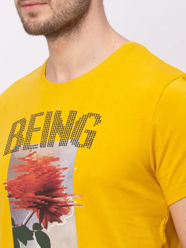Being Human Clothing Men Regular Fit Crew Neck T-Shirts-Deep Ocher