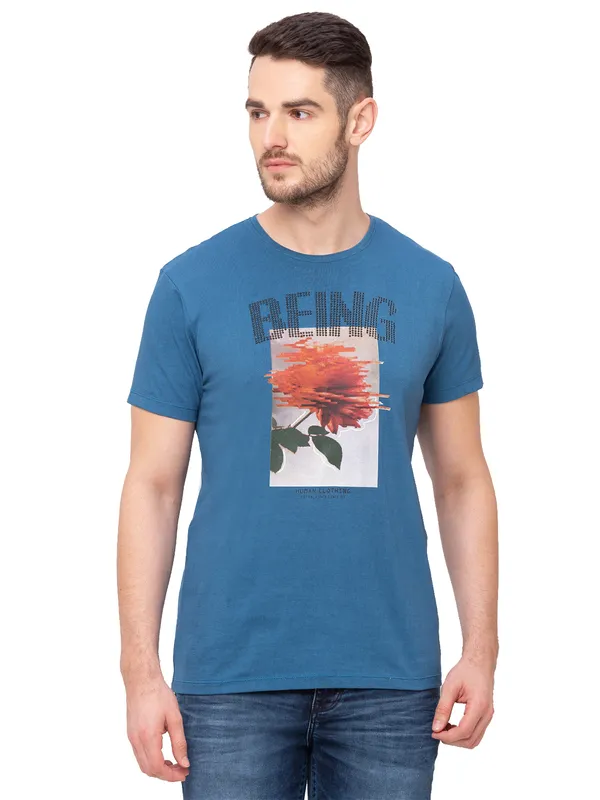 Being Human Clothing Men Regular Fit Crew Neck T-Shirts-Teal