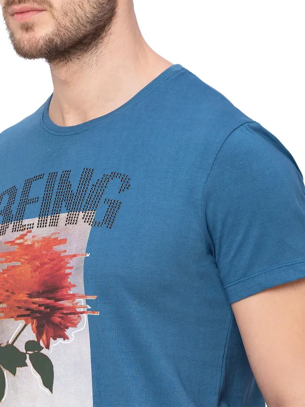 Being Human Clothing Men Regular Fit Crew Neck T-Shirts-Teal