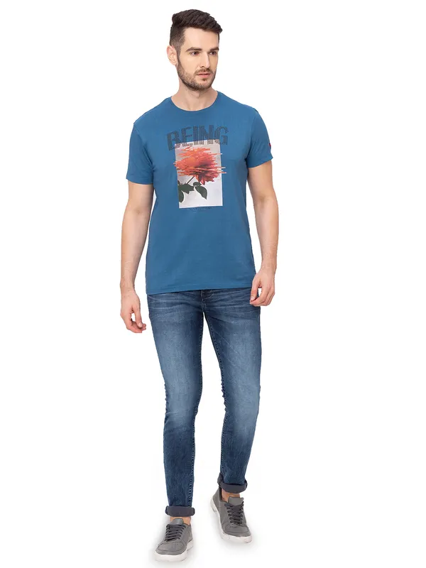 Being Human Clothing Men Regular Fit Crew Neck T-Shirts-Teal