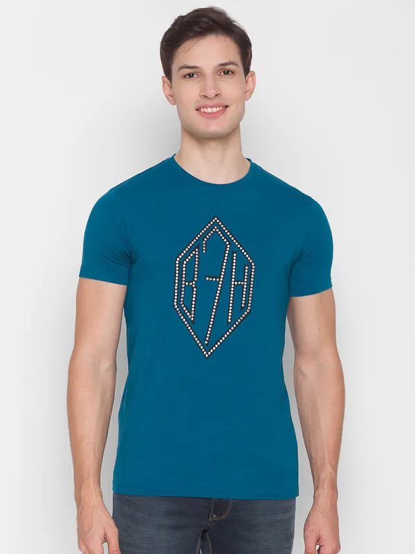 Being Human Clothing Men Regular Fit Crew Neck T-Shirts-Teal
