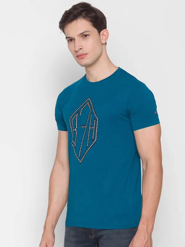 Being Human Clothing Men Regular Fit Crew Neck T-Shirts-Teal