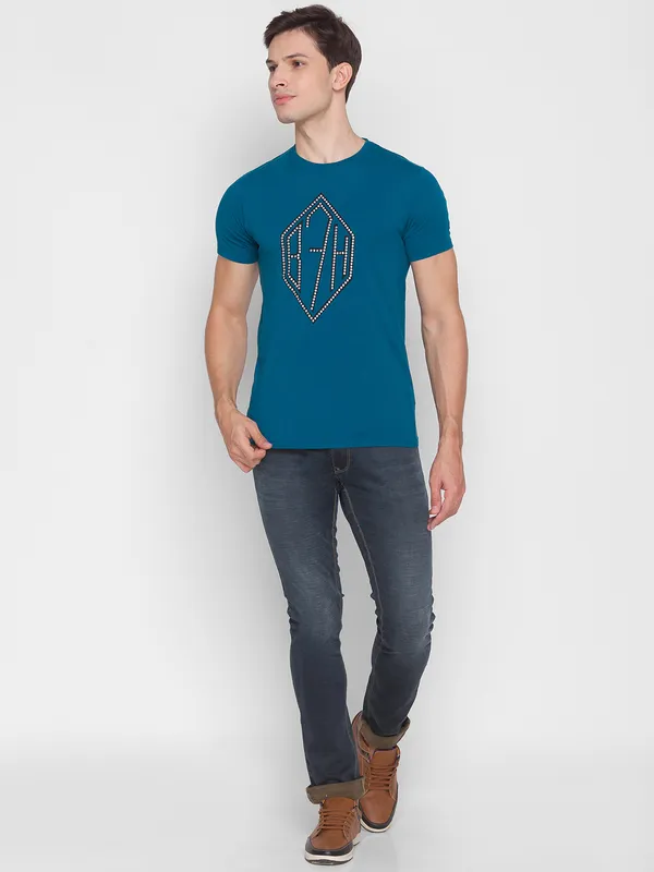 Being Human Clothing Men Regular Fit Crew Neck T-Shirts-Teal