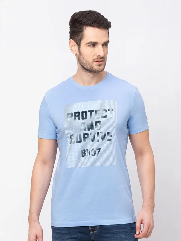 Being Human Clothing Men Regular Fit Crew Neck T-Shirts-Light Blue