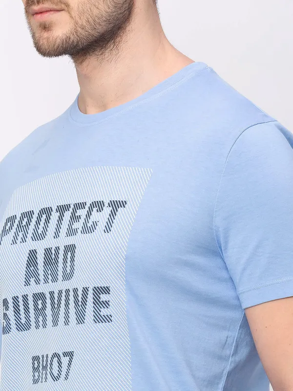 Being Human Clothing Men Regular Fit Crew Neck T-Shirts-Light Blue