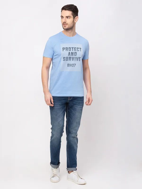 Being Human Clothing Men Regular Fit Crew Neck T-Shirts-Light Blue
