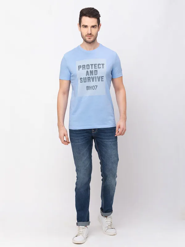 Being Human Clothing Men Regular Fit Crew Neck T-Shirts-Light Blue