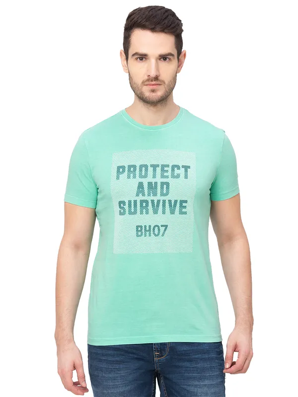 Being Human Clothing Men Regular Fit Crew Neck T-Shirts-Seafoam
