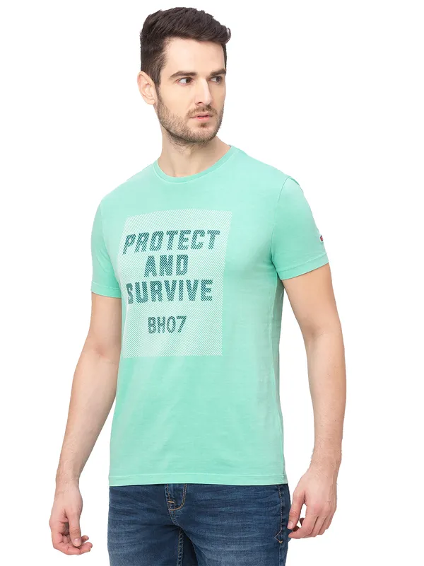 Being Human Clothing Men Regular Fit Crew Neck T-Shirts-Seafoam