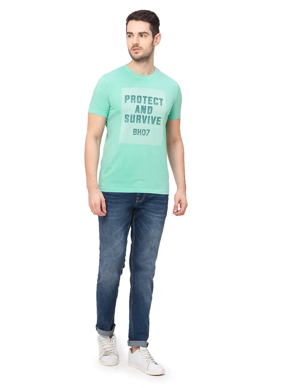 Being Human Clothing Men Regular Fit Crew Neck T-Shirts-Seafoam