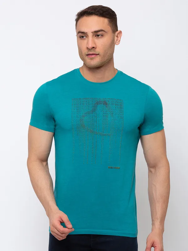 Being Human Clothing Men Regular Fit Crew Neck T-Shirts-Alpine Green