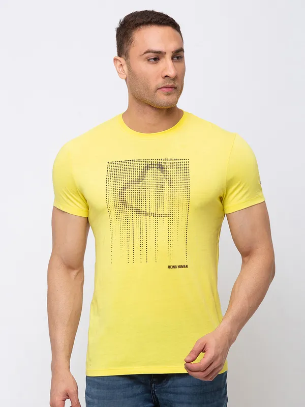 Being Human Clothing Men Regular Fit Crew Neck T-Shirts-Yellow