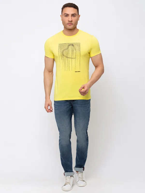 Being Human Clothing Men Regular Fit Crew Neck T-Shirts-Yellow