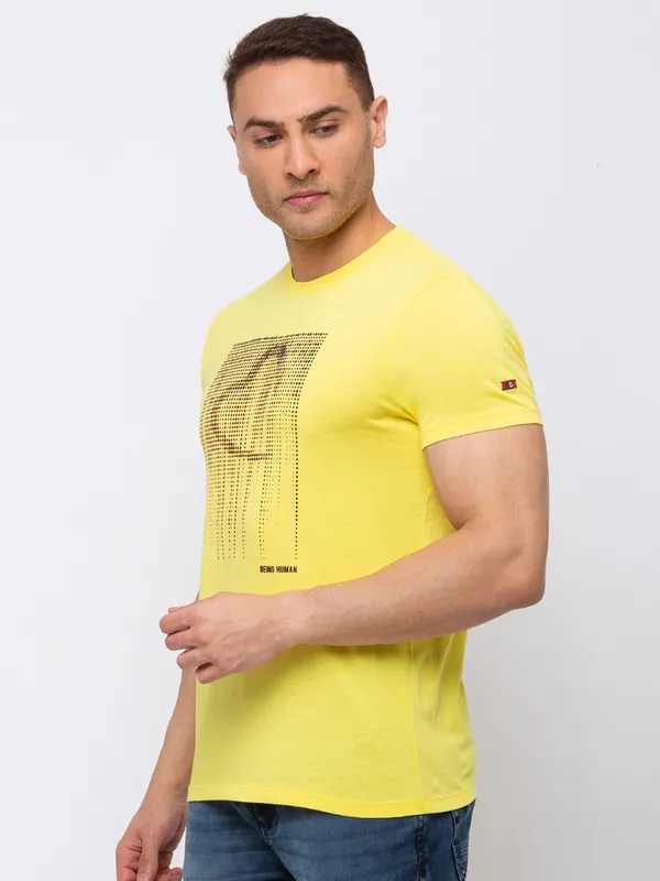 Being Human Clothing Men Regular Fit Crew Neck T-Shirts-Yellow