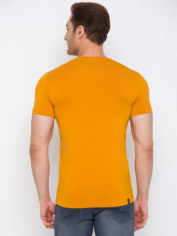 Being Human Regular Fit Men Crew Neck T-Shirts-Ocher