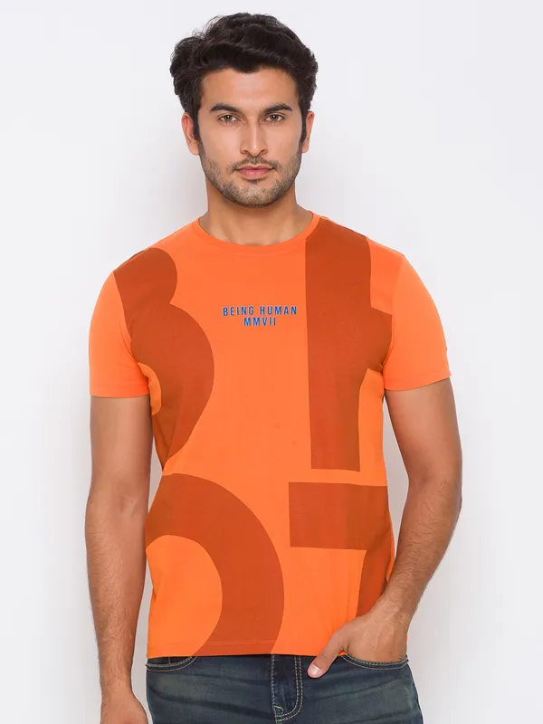 Being Human Regular Fit Men Crew Neck T-Shirts-Orange