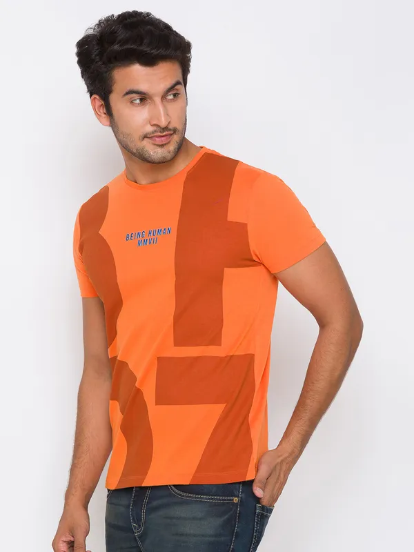 Being Human Regular Fit Men Crew Neck T-Shirts-Orange