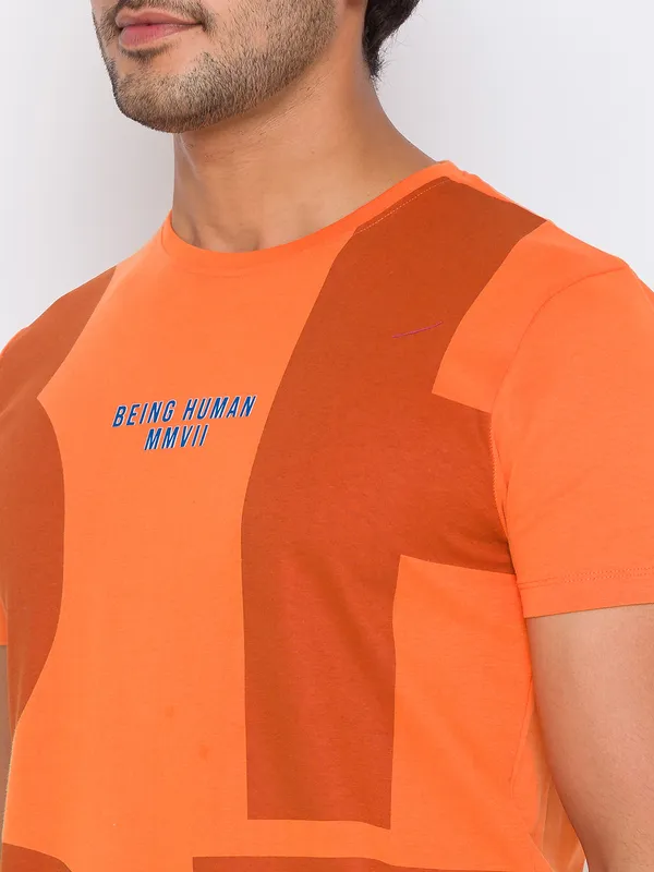 Being Human Regular Fit Men Crew Neck T-Shirts-Orange