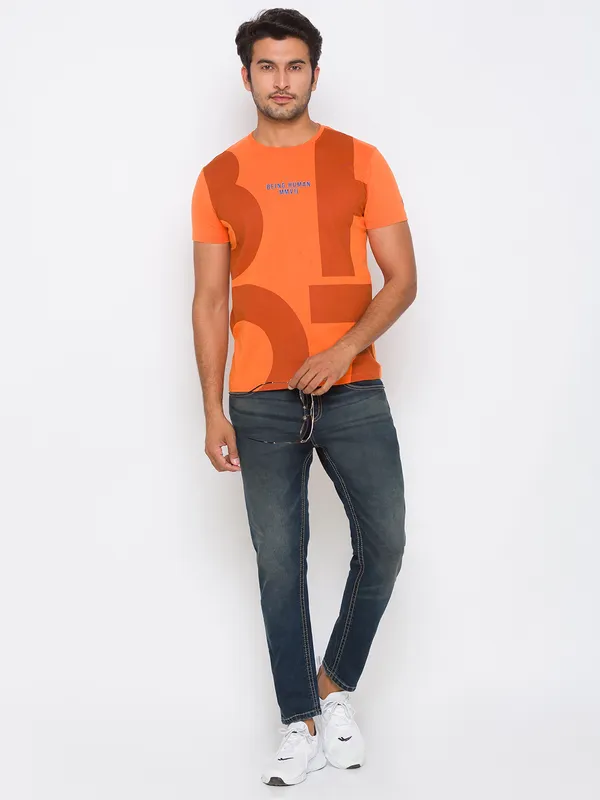 Being Human Regular Fit Men Crew Neck T-Shirts-Orange