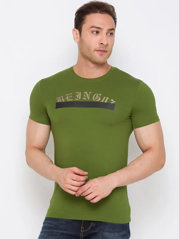 Being Human Regular Fit Men Crew Neck T-Shirts-Green