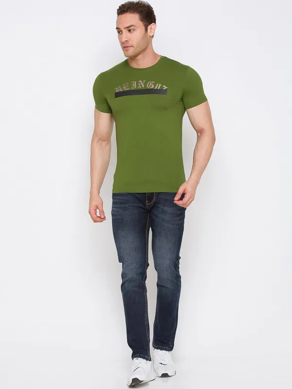 Being Human Regular Fit Men Crew Neck T-Shirts-Green