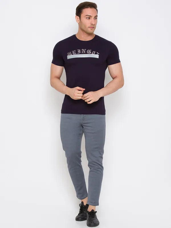 Being Human Regular Fit Men Crew Neck T-Shirts-Navy