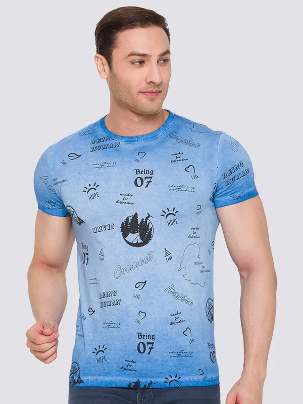 Being Human Slim Fit Men Crew Neck T-Shirts-Blue