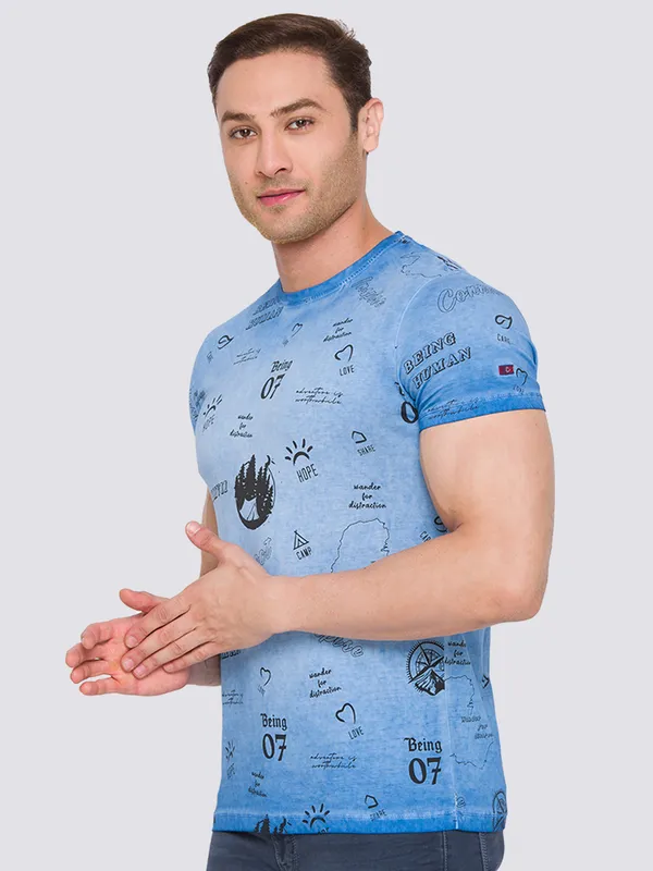 Being Human Slim Fit Men Crew Neck T-Shirts-Blue