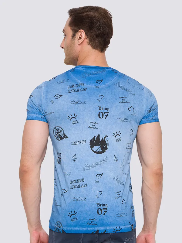 Being Human Slim Fit Men Crew Neck T-Shirts-Blue