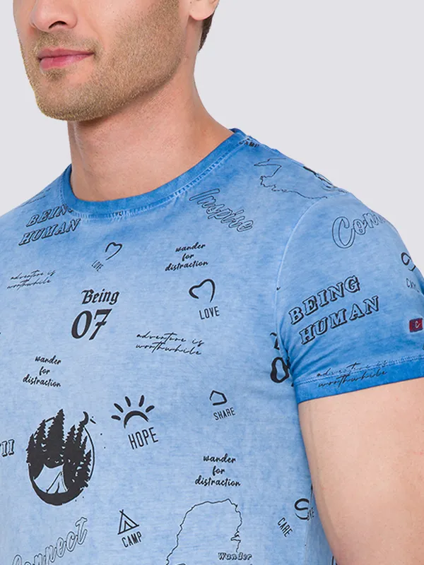 Being Human Slim Fit Men Crew Neck T-Shirts-Blue