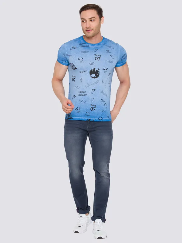 Being Human Slim Fit Men Crew Neck T-Shirts-Blue
