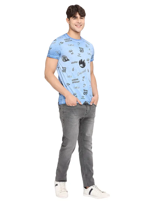 Being Human Slim Fit Men Crew Neck T-Shirts-Blue