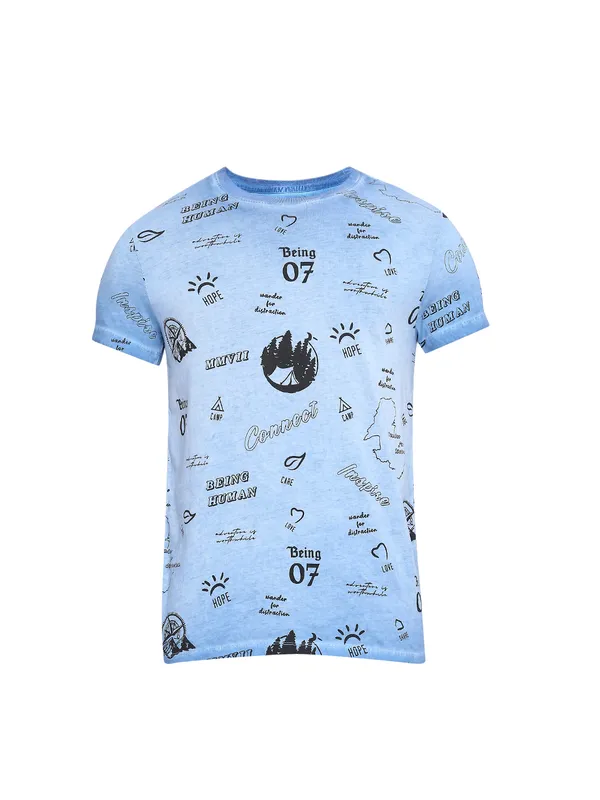 Being Human Slim Fit Men Crew Neck T-Shirts-Blue