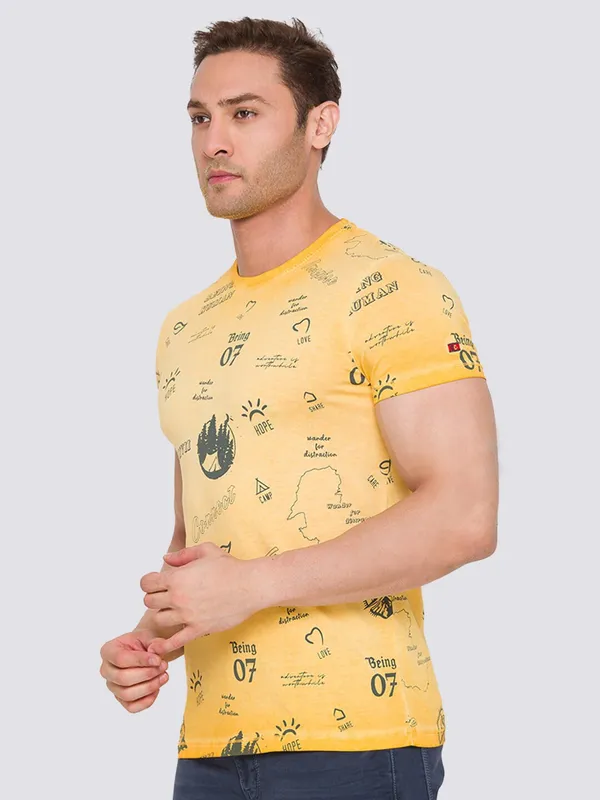 Being Human Slim Fit Men Crew Neck T-Shirts-Sun Flower
