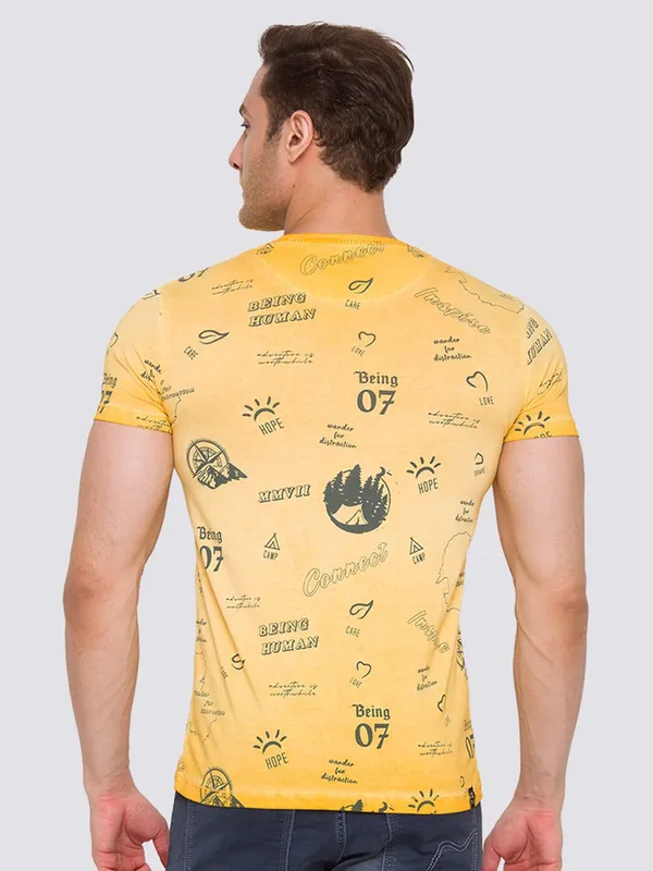 Being Human Slim Fit Men Crew Neck T-Shirts-Sun Flower