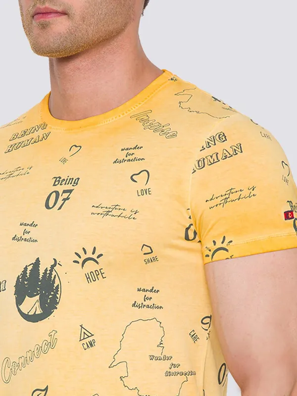 Being Human Slim Fit Men Crew Neck T-Shirts-Sun Flower