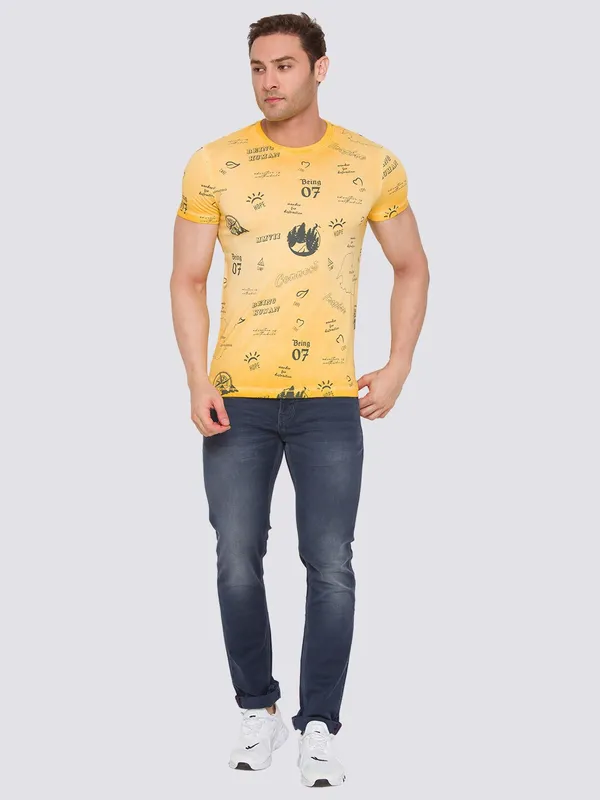 Being Human Slim Fit Men Crew Neck T-Shirts-Sun Flower