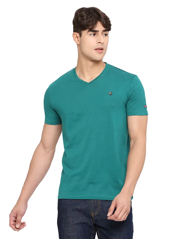Being Human Regular Fit Men V-Neck T-Shirts-Navy_Green