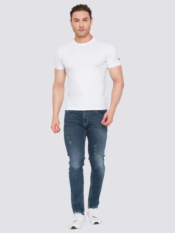 Being Human Clothing Men Slim Fit Crew Neck T-Shirts-White