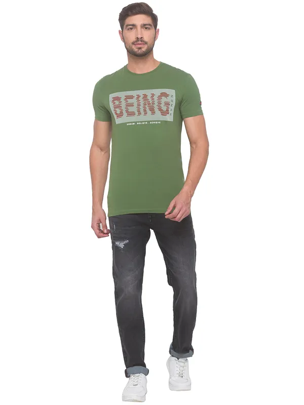 Being Human Clothing Men Slim Fit Crew Neck T-Shirts-Cactus Green